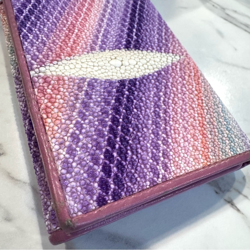 Stingray Trifold Wallet Ombre Lavender Pink Stripes Card Coin Holder - Picture 3 of 13